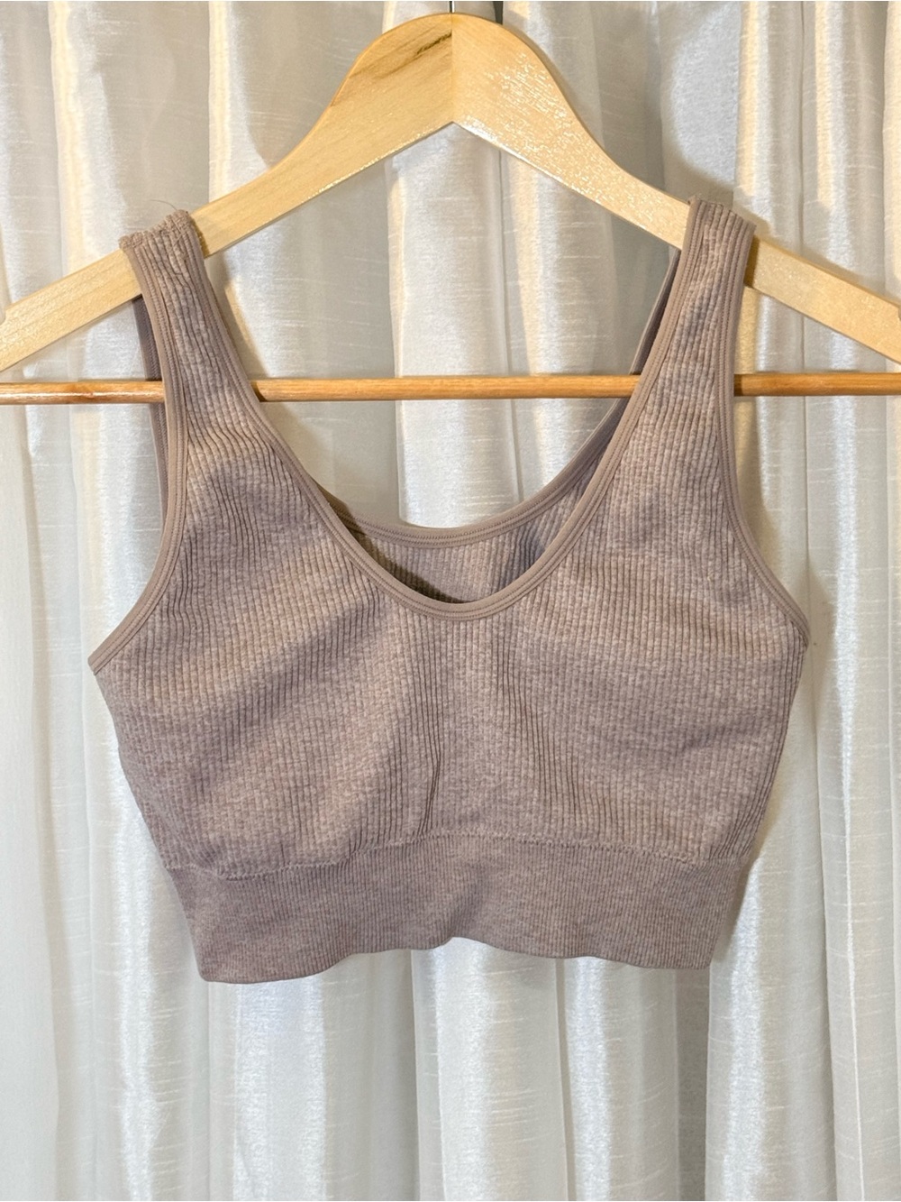 aerie Ribbed Scoop Bralette in Taupe